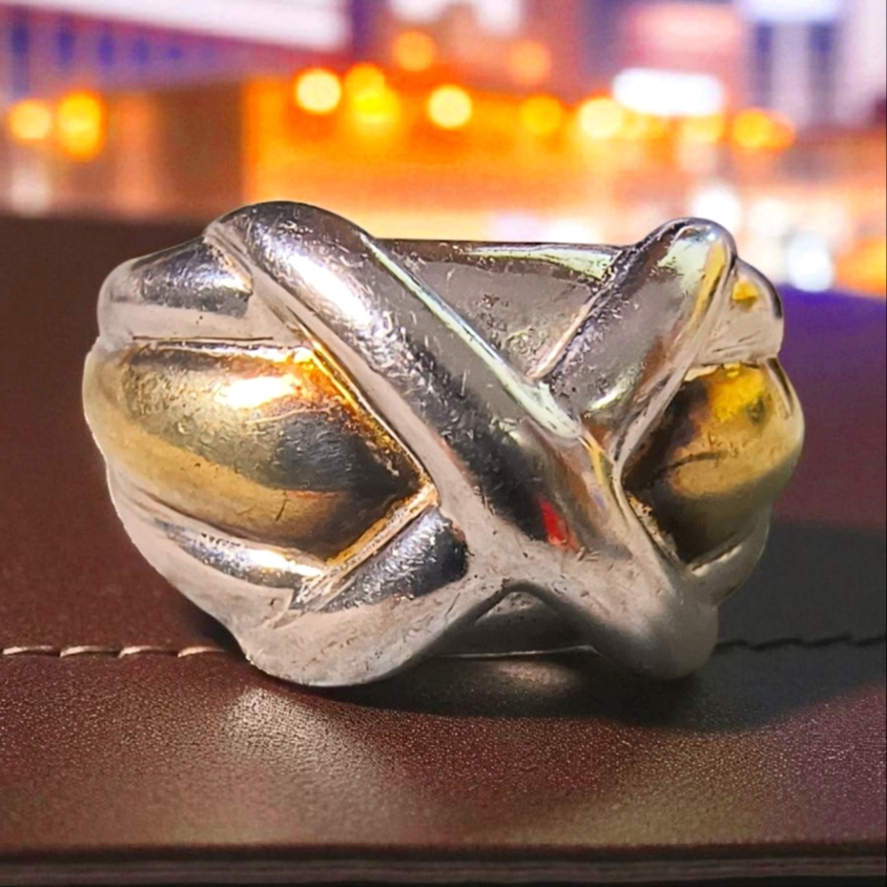 Vintage CNA Sterling Silver Two-tone Modernist X Ring